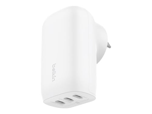 Belkin BoostCharge 3-Port USB-C Wall Charger with PPS 67W, USB-C PD 3.1 Enabled Fast Charging iPhone Charger for iPhone 16 Series, MacBook Pro, AirPods, Galaxy, and Other PD Enabled Devices - White
