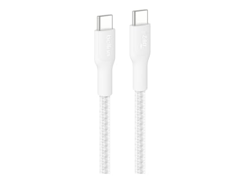 Belkin Eco Braided USB-C to USB-C Cable, 3M 240W Flexible Fast Charging Cable, USB C Charging Cable for iPhone 16, Galaxy S25, Pixel 9, MacBook, iPad Pro and More - White USB 2.0