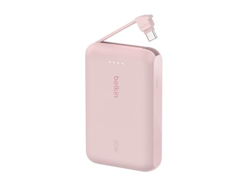 Belkin BoostCharge 10000mAh Power Bank with Integrated USB-C Cable - Pink