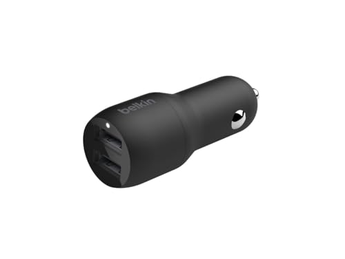 Belkin BOOST CHARGE Dual USB A Car Charger 24W + USB A to USB C Cable, Black, CCE001bt1MBK