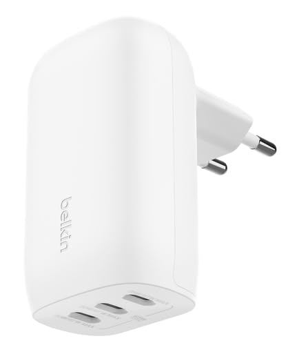 Belkin BoostCharge 3-Port USB-C Wall Charger with PPS 67W, USB-C PD 3.1 Enabled Fast Charging iPhone Charger for iPhone 16 Series, MacBook Pro, AirPods, Galaxy, and Other PD Enabled Devices - White