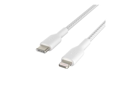 Belkin Braided USB-C to Lightning Cable (iPhone Fast Charging Cable for iPhone 8 or later) Boost Charge MFi-Certified iPhone USB-C Cable (1m, White)