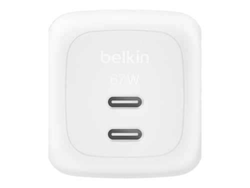 Belkin SmartProtect 2-Port USB C Charger 67W, Dual-Port GaN Charger, 2m USBC Cable Included, Fast Charging for MacBook, iPhone 17, iPad Pro, Chromebook, Galaxy S25 Ultra, Pixel 10 - White