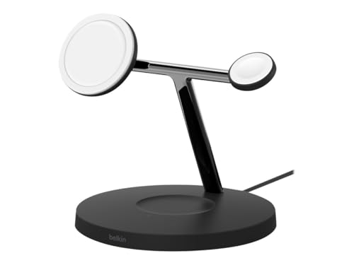 Belkin BoostCharge Pro 3 in 1 Wireless Charging Stand with Qi2 (15W) with Power Adapter Included - Black