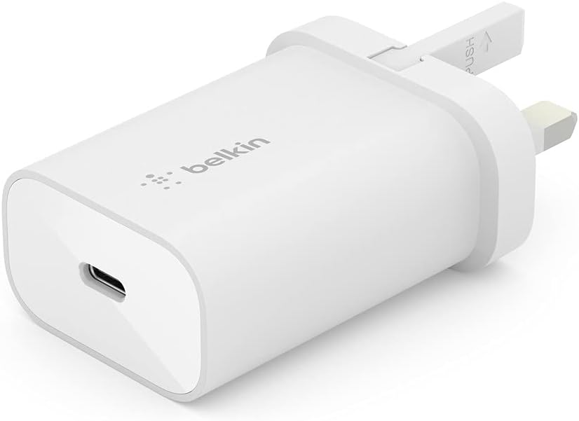 Belkin BoostCharge 25W Wall Charger with PPS, USB Plug with USB-C Power Delivery, Fast Travel USB Charger for iPhone 17, Air,, Samsung Galaxy S25, iPad, Pixel, tablets and more - White