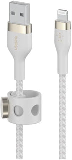 Belkin BoostCharge Pro Flex Braided USB Type A to Lightning Cable (3M/10FT), MFi Certified Charging for iPhone 14/14 Plus, 13, 12, Pro, Max, Mini, SE, iPad and More - White