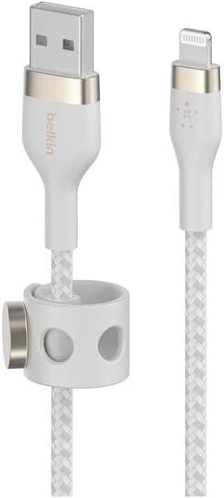 Belkin BoostCharge Pro Flex Braided USB Type A to Lightning Cable (3M/10FT), MFi Certified Charging for iPhone 14/14 Plus, 13, 12, Pro, Max, Mini, SE, iPad and More - White