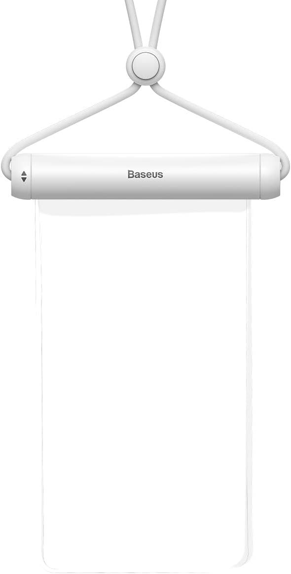 Baseus Waterproof Phone Pouch, AquaGlide IPX8 Waterproof Protection Dry Bag with Neck and Wrist Strip — Cylinder Lock (AG) — White
