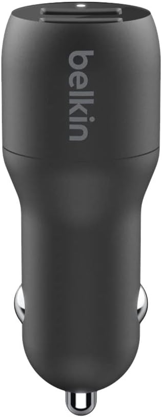 Belkin BOOST CHARGE Dual USB A Car Charger 24W + USB A to USB C Cable, Black, CCE001bt1MBK