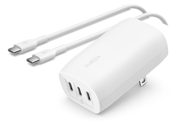 Belkin BoostCharge 3-Port USB-C Wall Charger with PPS 67W, USB-C PD 3.1 Enabled Fast Charging iPhone Charger for iPhone 16 Series, MacBook Pro, AirPods, Galaxy, and Other PD Enabled Devices - White
