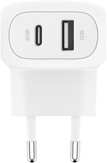 Belkin BoostCharge 42W Dual Port Wall Charger, USB-C + USB-A Charger Fast Charging for iPhone 15, 15 Plus, 15 Pro Max, 14, 14 Pro Max, 13, Galaxy S24, Plus, Ultra, iPad, AirPods & More - White