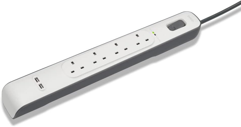 Belkin 4 Way 2 Meter Surge Protection Strip with 2 x 2.4 Ampere USB Charging