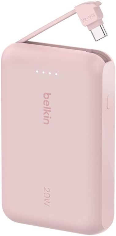 Belkin BoostCharge 10000mAh Power Bank with Integrated USB-C Cable - Pink