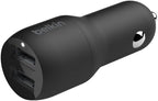 Belkin BOOST CHARGE Dual USB A Car Charger 24W + USB A to USB C Cable, Black, CCE001bt1MBK