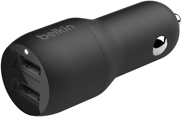 Belkin BOOST CHARGE Dual USB A Car Charger 24W + USB A to USB C Cable, Black, CCE001bt1MBK