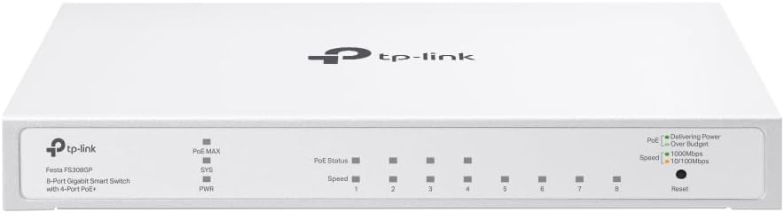TP-Link Festa FS308GP 8 Port Gigabit Smart Managed PoE Switch 4 PoE+ Port @62W Self-Organizing Network Free Cloud Control Fanless Static Routing, Vlan, ACL, LAG Does not Work with Omada