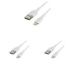 Belkin Lightning Cable (Boost Charge Lightning to USB Cable for iPhone, iPad, AirPods) MFi-Certified iPhone Charging Cable (White, 2m) (Pack of 3)