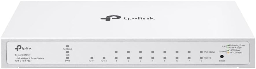 TP-Link Festa FS310GP 10 Port Gigabit Smart Managed PoE Switch 8 PoE+ Port @61W, 2 x SFP Slots Self-Organizing Network Free Cloud Fanless Static Routing, Vlan Does not Work with Omada
