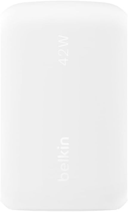 Belkin BoostCharge 42W Dual Port Wall Charger, USB-C + USB-A Charger Fast Charging for iPhone 15, 15 Plus, 15 Pro Max, 14, 14 Pro Max, 13, Galaxy S24, Plus, Ultra, iPad, AirPods & More - White