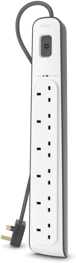 Belkin 6 Way/6 Plug Surge Protection Strip With 2 Meters Cord Length - Heavy Duty Electrical Extension Socket