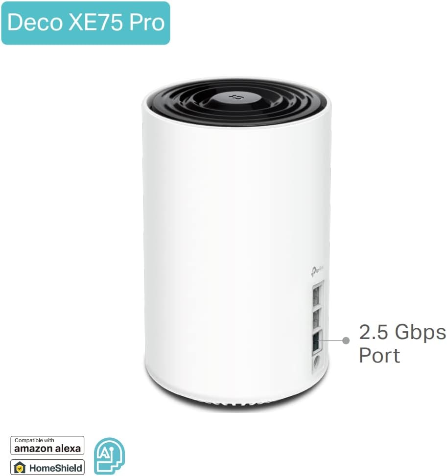 TP-Link Deco XE75 Pro AXE5400 Whole Home Tri-Band Mesh Wi-Fi 6E System, 1× 2.5 Gbps Port + 2× Gigabit Ports, AI-Driven Mesh, cover up to 2,900 ft2, Connect up to 200 devices, HomeShield, 8K, Pack of 3