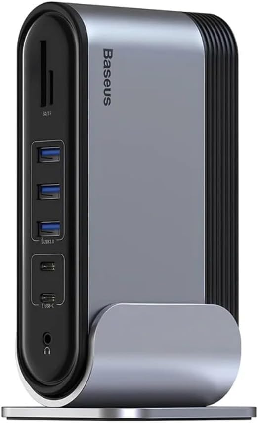 Baseus UnionJoy 17-Port Triple-Display USB-C Hub Docking Station Space Grey（USB-C to HDMI4K@60Hz*2+DP4K@60Hz*1+USB3.0 * 3+USB-C3.0 * 2+USB2.0 * 2+PD*1+PC*1+RJ45*1+SD/TF*1+3.5mm*1+DC*1 — Black
