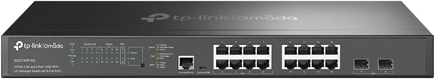 TP-Link Omada SG3218XP-M2 | 16 Port Multi-Gig 2.5G PoE Switch, 2x10GE SFP+ Port, 8 PoE+ Port@240W | L2+ Smart Managed | Support Omada SDN | Static Routing, IGMP Snooping, Abundant Security Features