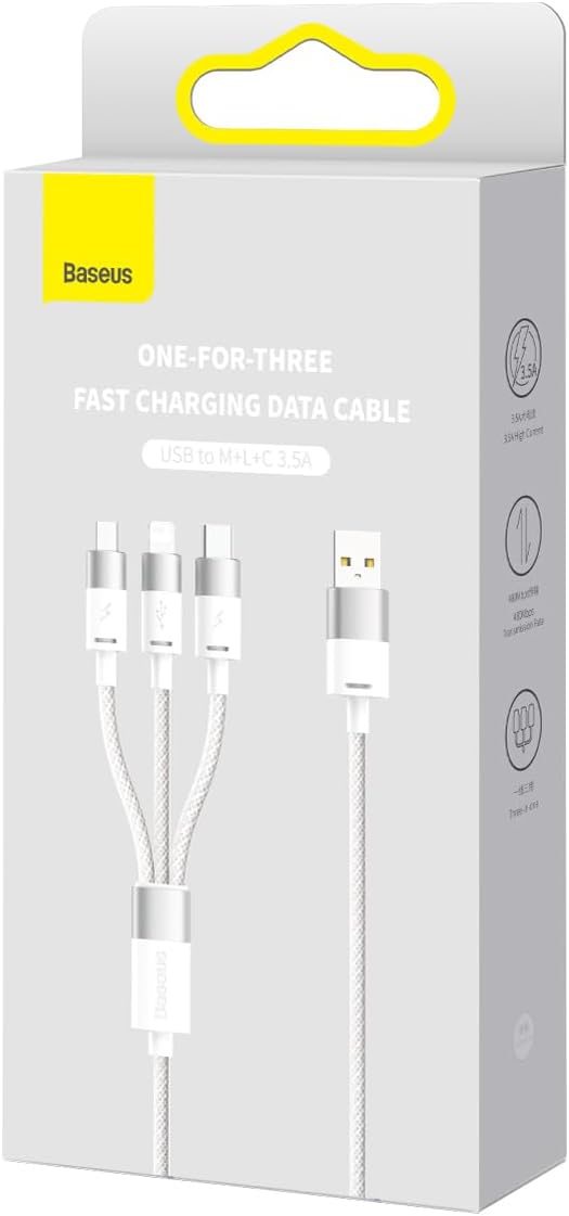 Baseus StarSpeed USB-A to Lightning / Micro-USB / USB-C Cable 3.5A — 1.2m — White