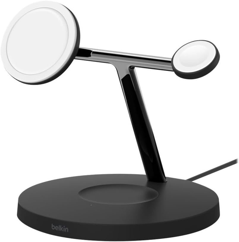 Belkin BoostCharge Pro 3 in 1 Wireless Charging Stand with Qi2 (15W) with Power Adapter Included - Black