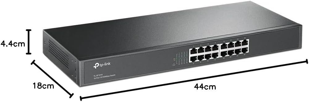 TP-Link TL-SF1016 Rackmount Fast Ethernet Netzwek Switch (16x 10/100Mbit/s Ports, Metallgehäuse, Plug&Play,)