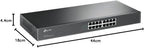 TP-Link TL-SF1016 Rackmount Fast Ethernet Netzwek Switch (16x 10/100Mbit/s Ports, Metallgehäuse, Plug&Play,)