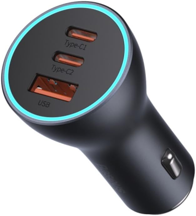 Baseus Fast Car Charger USB-A car charger 2x USB-C 65W Dark grey Fast Charging Car Power Adapter — Dark Grey