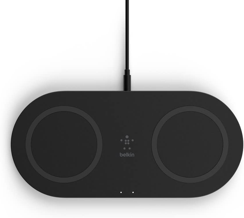 Belkin dual wireless charger (dual wireless charging pad 15w) fast charge 2 devices at once, including iphone, airpods, galaxy, pixel, more - black