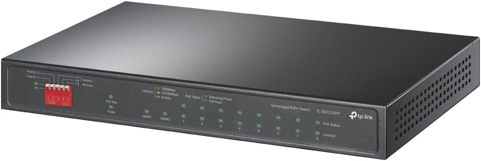 TP-Link TL-SG1210PP | 8 Port PoE Switch | 6 PoE+ and 2 PoE++ Ports @123W, w/ 2 Uplink Gigabit Ports + 1 Combo SFP Slot | Plug & Play | Priority, Extend & Isolation Mode | QoS, IGMP, PoE Auto Recovery