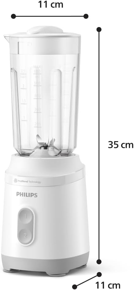 Philips Mini Blender 3000 Series – Compact Smoothie Maker with ProBlend Technology, Long-Lasting Motor, Dishwasher-Safe, Easy Storage (HR2512/00) — White