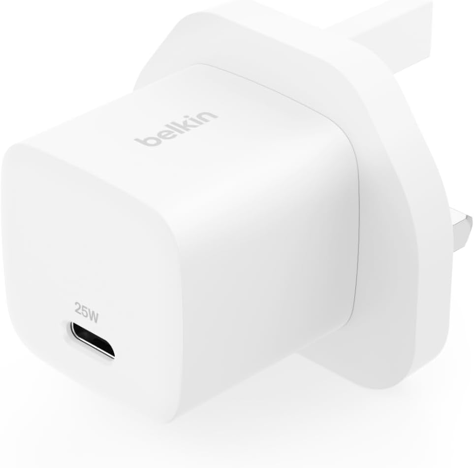 Belkin USB-C Plug 25W - USB-C Phone Charger PD 3.0 Fast Charging with PPS for Apple iPhone 17, iPhone Air, iPhone 16, Samsung Galaxy S25, Pixel 10, Nintendo Switch, & More - White