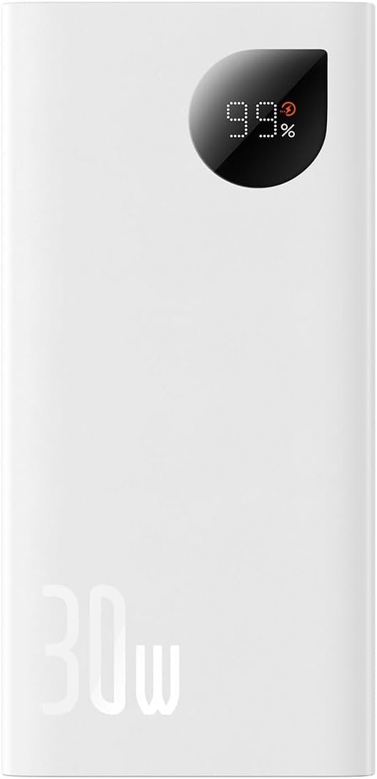 Baseus Adaman2 Digital Display Fast Charge Power Bank 10000mAh 30W(With Simple Series Charging Cable USB to Type-C 3A 0.3m) Overseas Edition (WHITE) — White