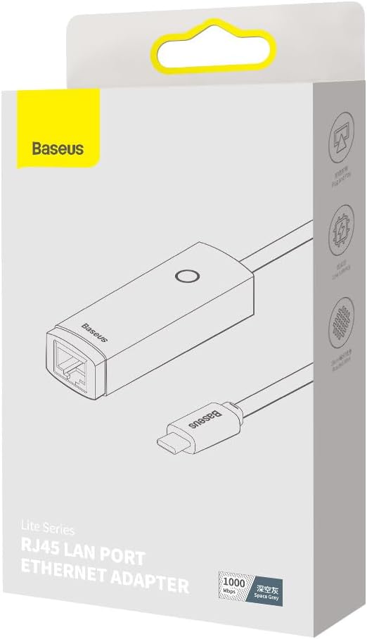 Baseus Lite Series USB C to RJ45 Ethernet Adapter, 1000Mbps Gigabit LAN Adapter, Type-C to Ethernet Network Converter — Grey