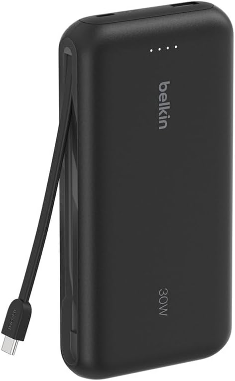 Belkin BoostCharge 20000mAh Power Bank with Integrated USB-C Cable - Black