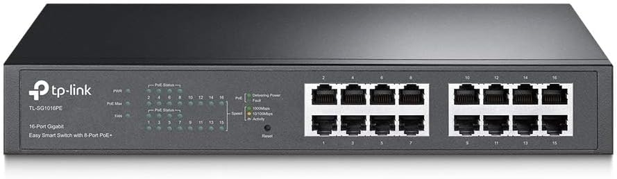 TP-Link TL-SG1016PE | 16 Port Gigabit PoE Switch | Easy Smart Managed | 8 PoE+ Ports @150W | Plug & Play | Sturdy Metal w/Shielded Ports | QoS, Vlan, IGMP & LAG | 3 Year Manufacturer Warranty
