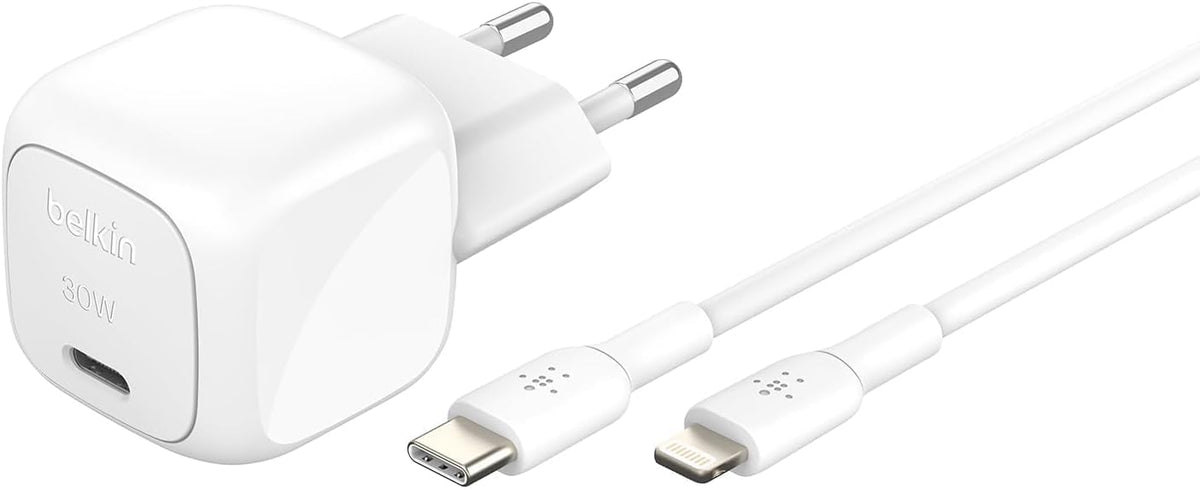 Belkin BoostCharge Compact Charger 30W Travel USB-C Power Delivery Fast Charge for Apple iPhone Series 16 15 14 13 12 iPad AirPods - White