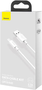 Baseus Simple Wisdom Data Cable Kit USB to Micro 2.1A (2PCSSet) 1.5m White — 1.5 Meters — White