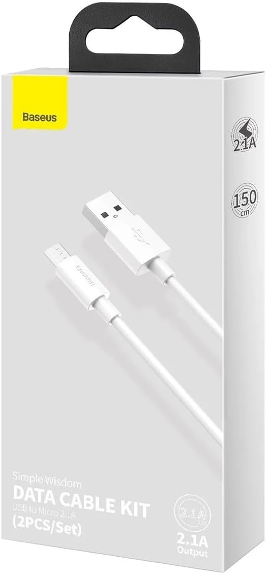 Baseus Simple Wisdom Data Cable Kit USB to Micro 2.1A (2PCSSet) 1.5m White — 1.5 Meters — White