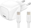Belkin BoostCharge Compact Charger (30W) Travel USB-C Power Delivery Fast Charger for Apple iPhone, Samsung Galaxy, iPad, AirPods, Tablets etc with USB-C Cable - White, C to C cable Included