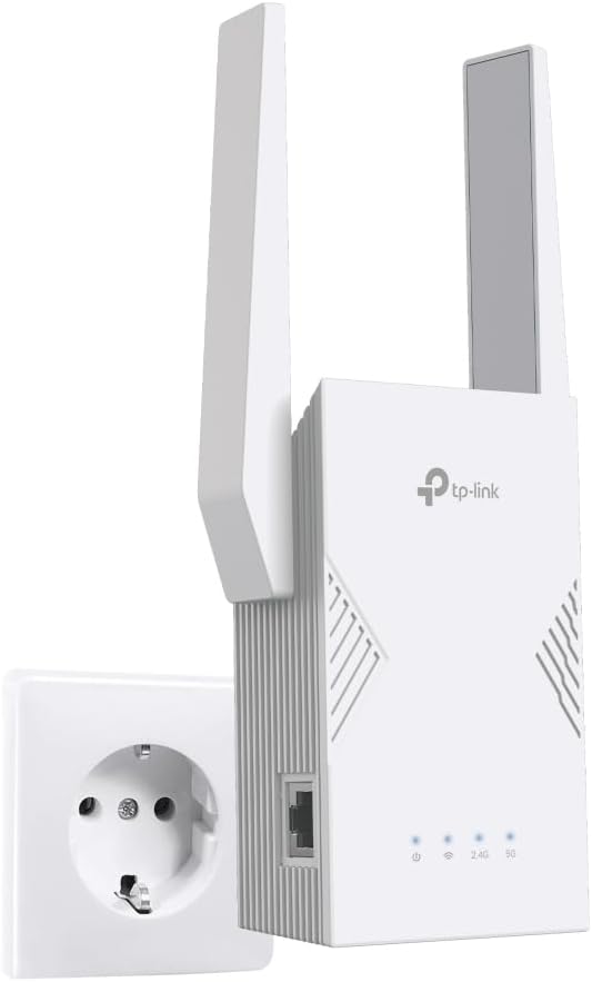 TP-Link WiFi 7 RE225BE Dual-Band WiFi Repeater BE3600Mbps, 1 Gigabit Port, Powerful for Home, Compatible with All Internet Boxes, 2 Outdoor Antennas, 160MHz, MLO, 4K-QAM, Multi-Rus