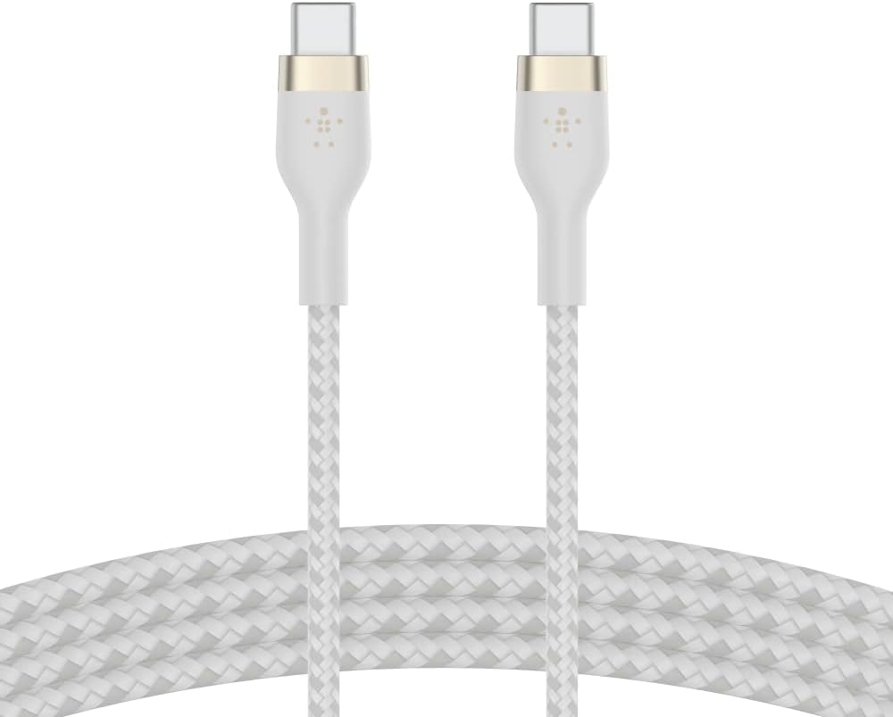 Belkin Fast Charge Pro Flex Braided USB C charger cable, USB-IF certified Power Delivery PD type C fast charging cable for iPhone 16, 15, Galaxy S24, S23, MacBook Pro, iPad, Pixel and more – 1m, white