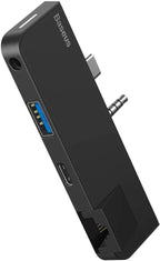 Baseus Multifunctional HUB for Surface Go (Type-C + Audio to RJ45 USB3.0 Type-C (data) Audio) Black — Black