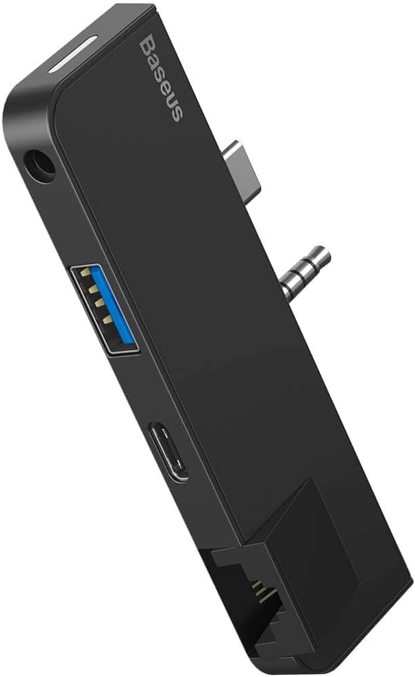 Baseus Multifunctional HUB for Surface Go (Type-C + Audio to RJ45 USB3.0 Type-C (data) Audio) Black — Black