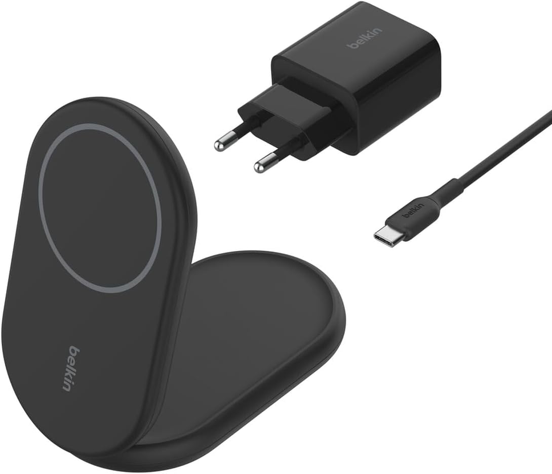 Belkin BoostCharge Magnetic Foldable Qi2 Wireless Charger 15W MagSafe Compatible Qi2 Fast Charging for iPhone 16/15/14/13 Series, Support Standby Mode, Power Supply Included - Black