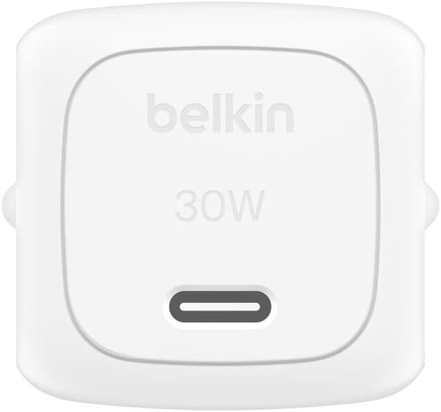 Belkin BoostCharge Compact Charger (30W) Travel USB-C Power Delivery Fast Charger for Apple iPhone, Samsung Galaxy, iPad, AirPods, Tablets etc with USB-C Cable - White, C to C cable Included